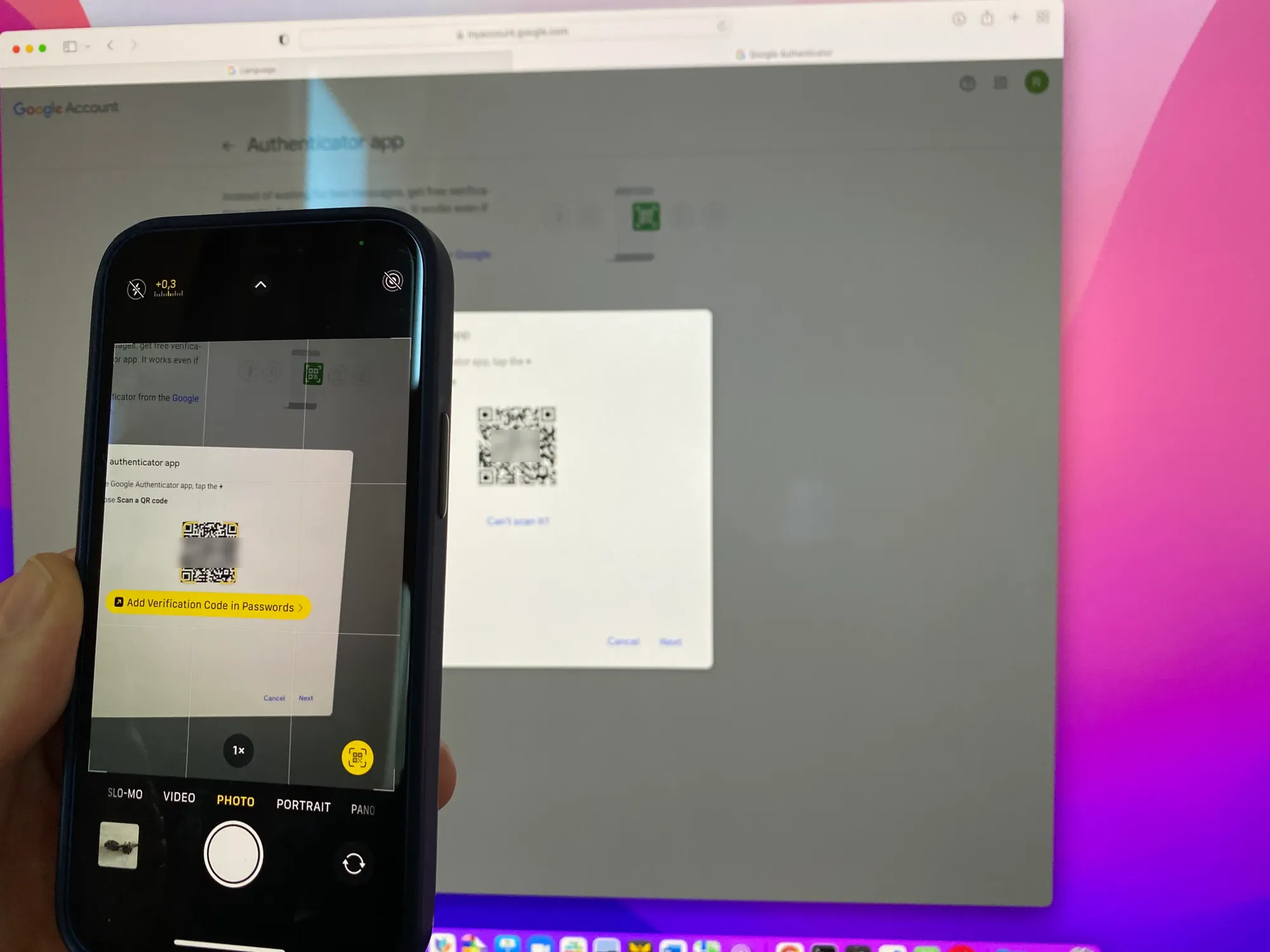 Image showing the scanning of QR-tag with iPhone for native 2FA