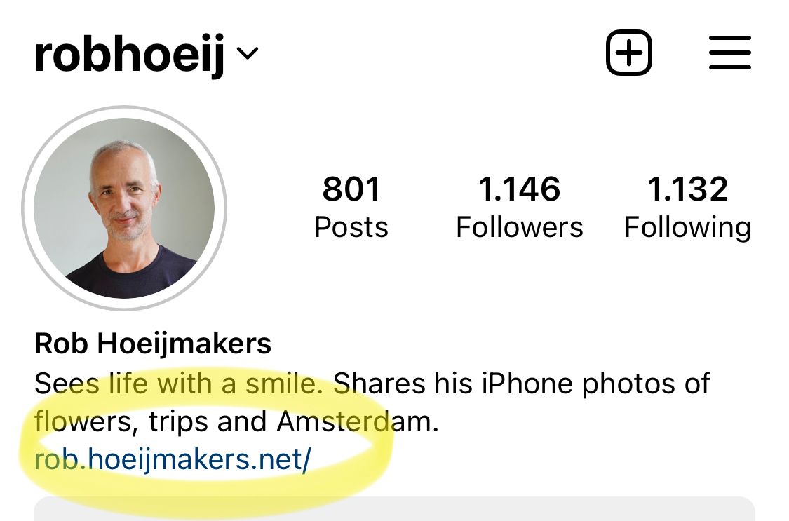 Example of profile link on Instagram