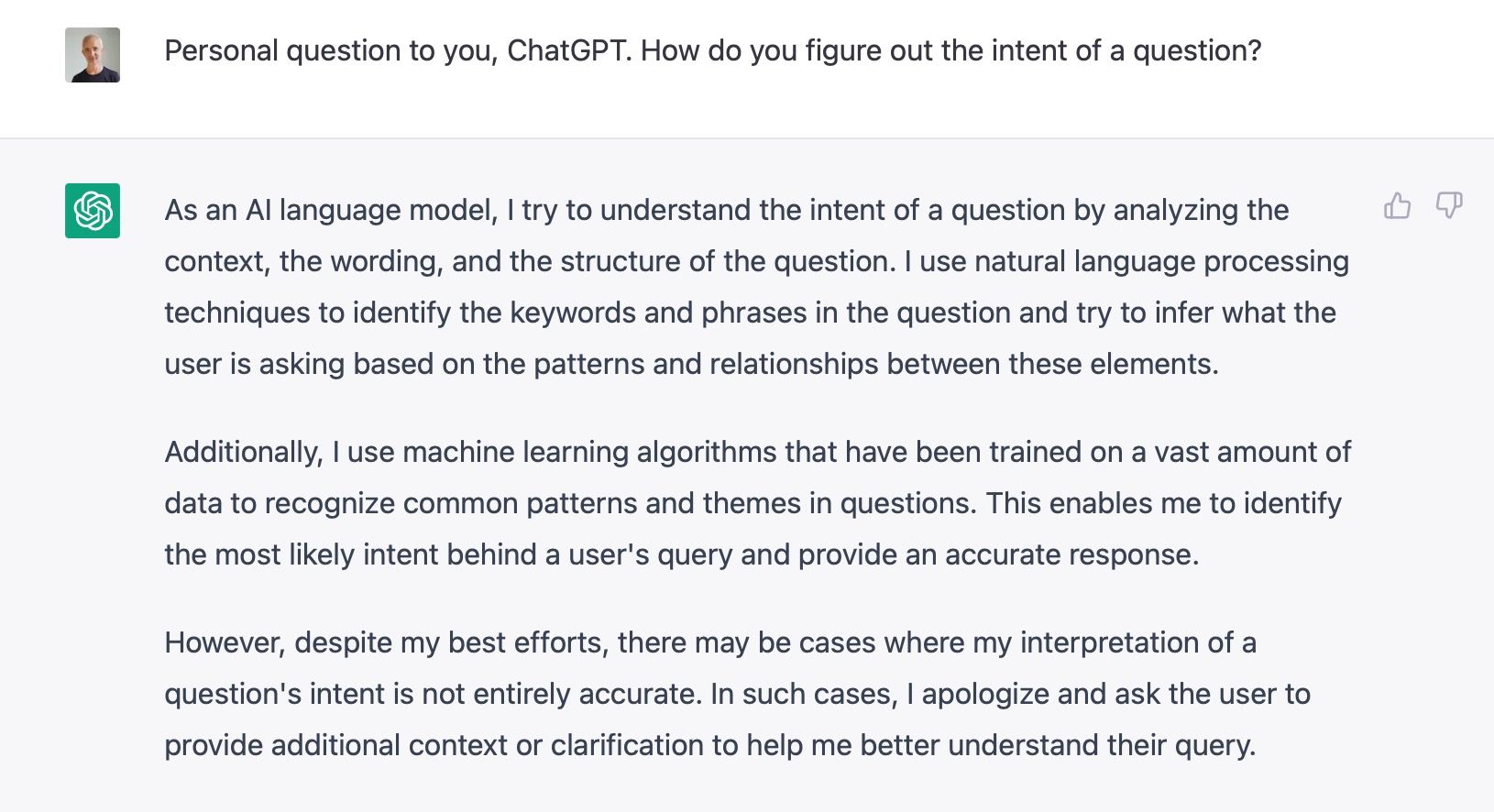 ChatGPT asked a personal question about intents