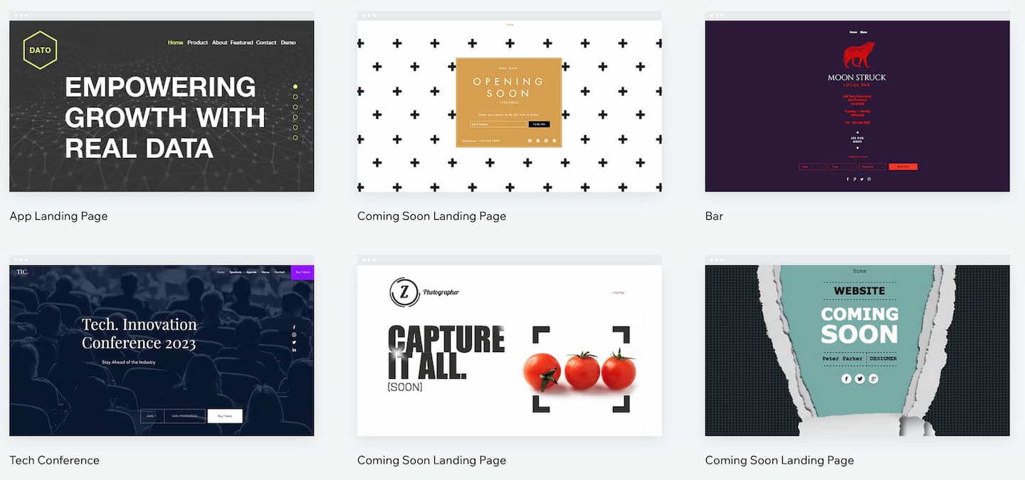 Landing pages in Wix.