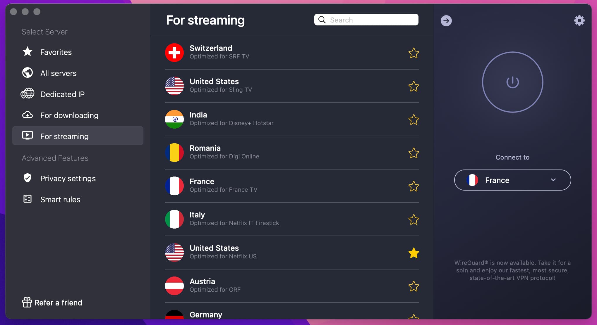 List of foreign connections optimized for streaming
